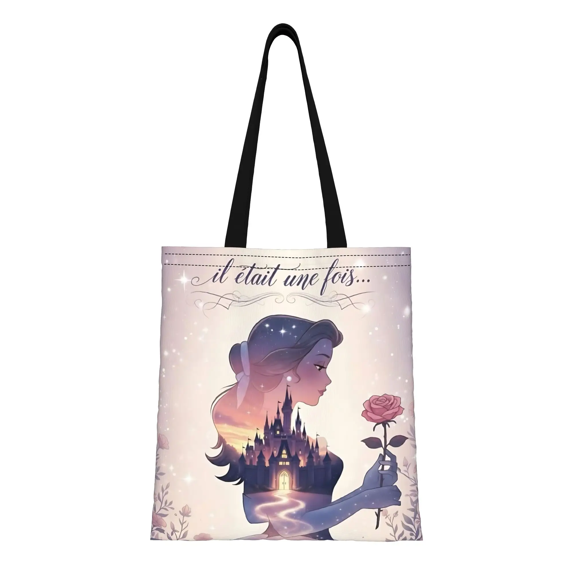 

1 шт. холщовая сумка-тоут с изображением принцессы Белль и розы из мультфильмов Диснея, женская сумка через плечо, для первого дня в школе