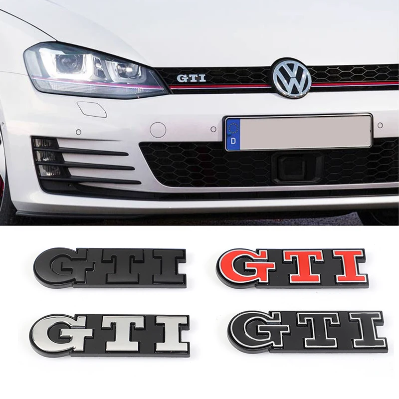 Metalowy znaczek na przedni grill samochodowy GTI naklejka z Logo dla VW GTI Polo Golf 5 6 Passat B5 B3 Scirocco Tiguan Jetta Touareg Beetle Touran