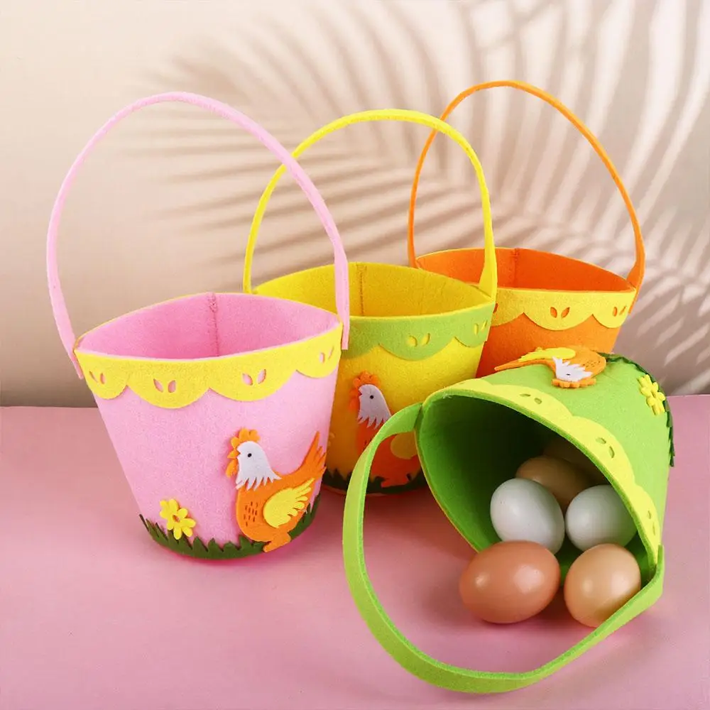 Portable For Children Kids Candy Egg Buckets With Handle Non-woven Bag Ornament Easter Egg Bag Candy Bag Tote Bag Gift Pouch