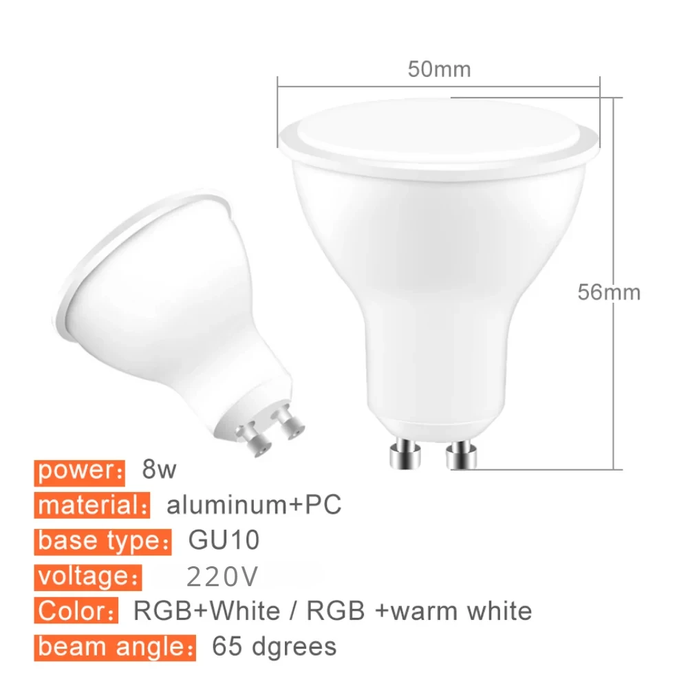 Lâmpada LED RGB Branco Quente, Mudança de Cor, Iluminação Atmosférica, Lâmpada Flash, Modo Strobe Fade, KTV, Luzes Decorativas, 8W, GU10, Mudança de Cor