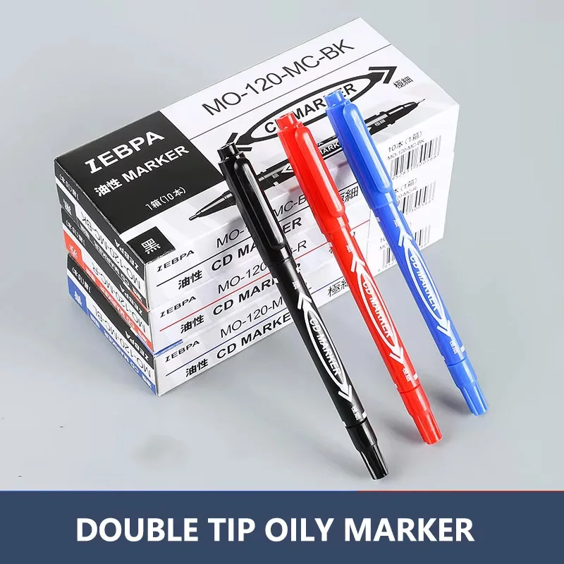 

10Pc/Box Dual-Tip Oil-base Waterproof Permanent 0.5/1.0 mm Nib Black Blue Red Art Marker Pens Student Office Stationery Supplies