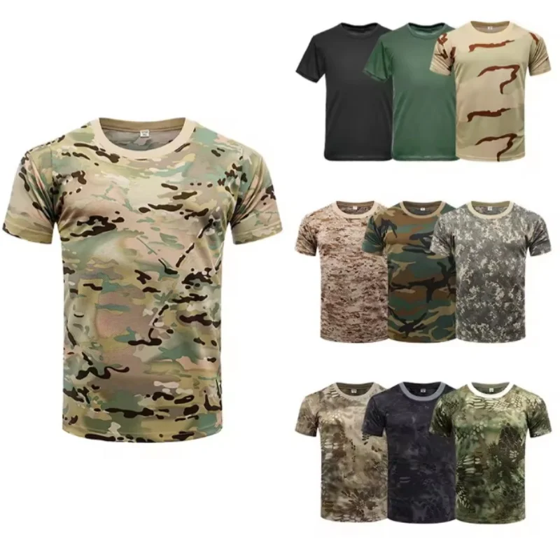 Men Casual Tactical T Shirts Short Sleeve Camouflage T-Shirt Quick Dry Outdoor Gym Top Tees Cargo T Shirt Male Clothing ﻿