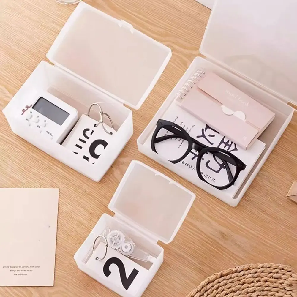 With Cover Frosted Storage Box Multifunctional Dustproof Stationery Organizer Plastic Large Capacity Storage Cube Desktop