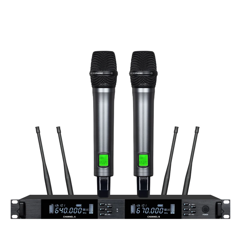 Professional Wireless Microphone  UHF Karaoke One Drag Two KTV Stage Wedding Performance Conference Microphone