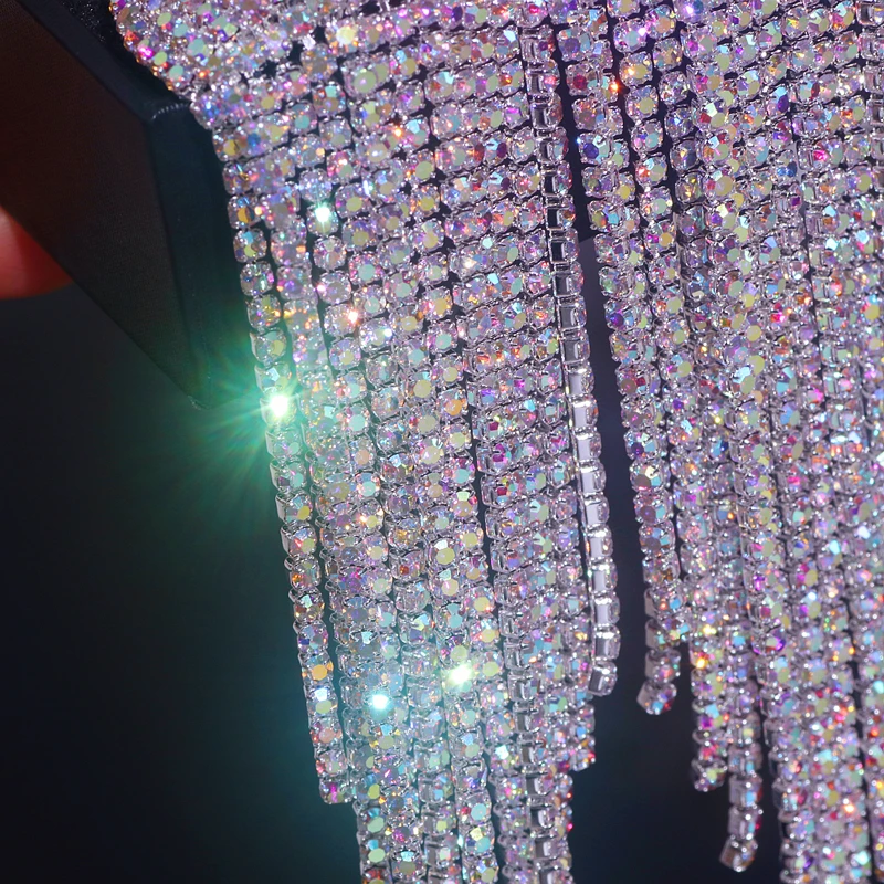 New Sparkling Full Rhinestone Oversize Tassel Earrings for Women Dinner Party Drop Dangle Crystal Earrings Wedding Jewelry Gifts