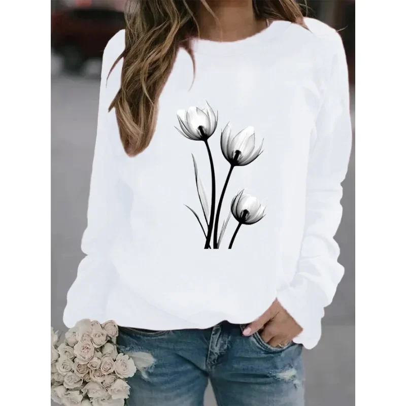 New Women's Burst Flower Pattern Printed Pullover Casual Round Neck Hoodie Sweatshirt  Sweatshirts  Clothes  Streetwear Women