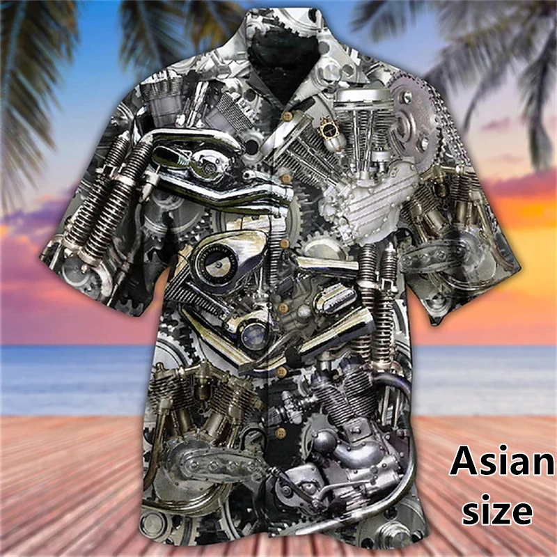 Flame Machine 3D Printed Men's Hawaiian Shirt Summer New Hip Hop Men Streetwear Fashion Cool Short Sleeve Tops Unisex Clothing