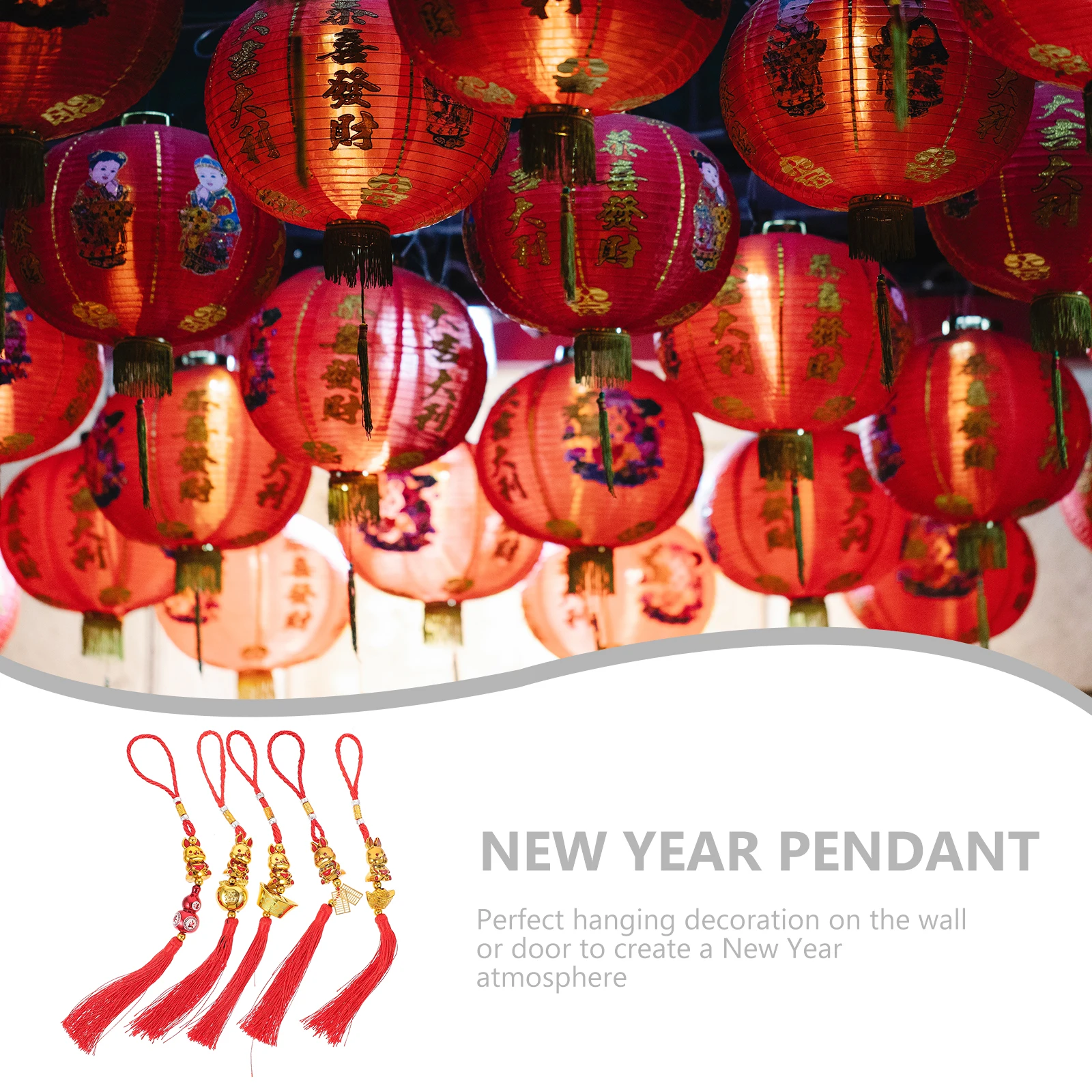 

5Pcs Gourd Tassel Hanging Decor Chinese Style New Year Pendant Car Ornament Spring Festival Supplies Rabbit Knot Decoration