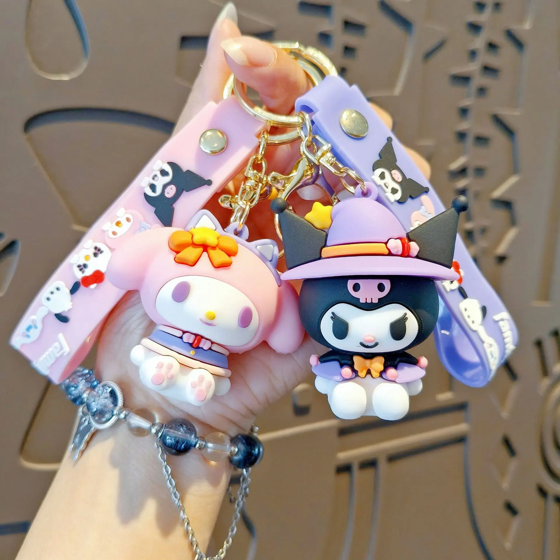 

New Sanrio Kuromi Keychain Cute Cartoon Keyring Bag Charm Car Accessories Claw Machine Gift
