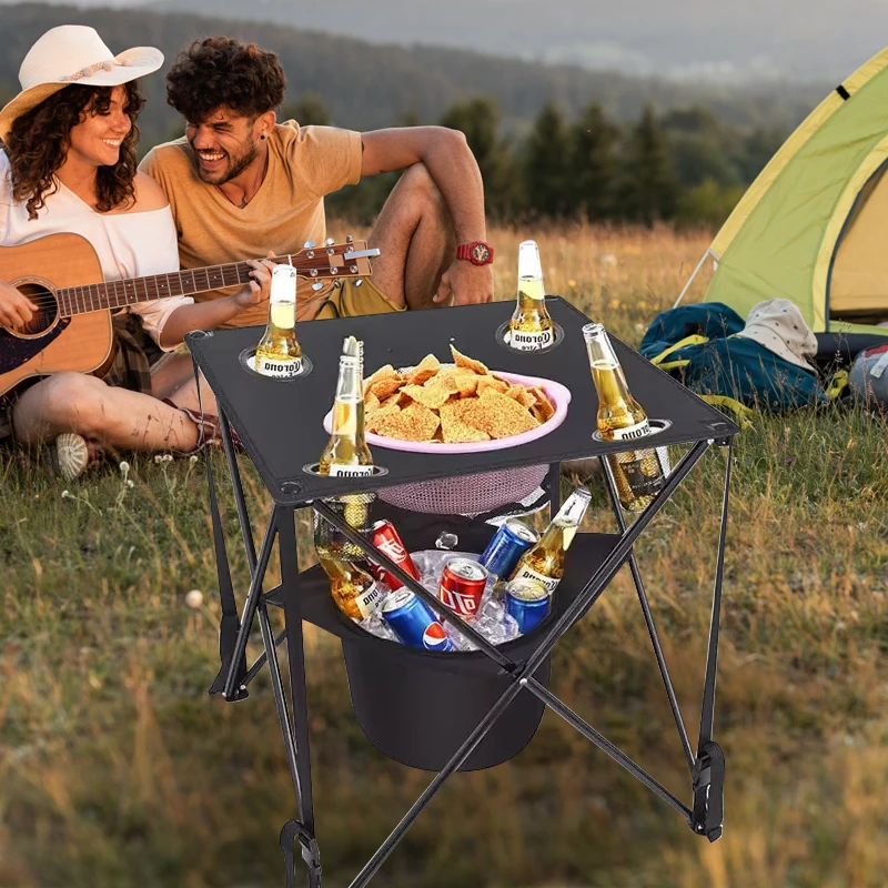 Modern Portable Iron Folding Table With Waterproof Cushion For Outdoor Furniture Barbecue Camping & Living Room Use