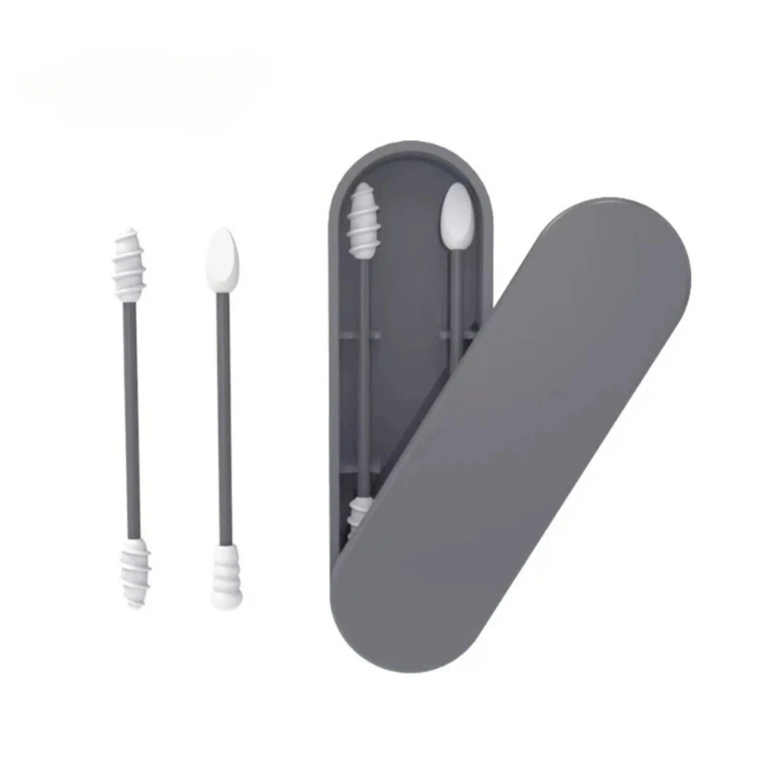 Kit di bastoncini per orecchie riutilizzabili in silicone con scatola Set di pulizia per orecchie con tampone per trucco morbido a doppia testa portatile