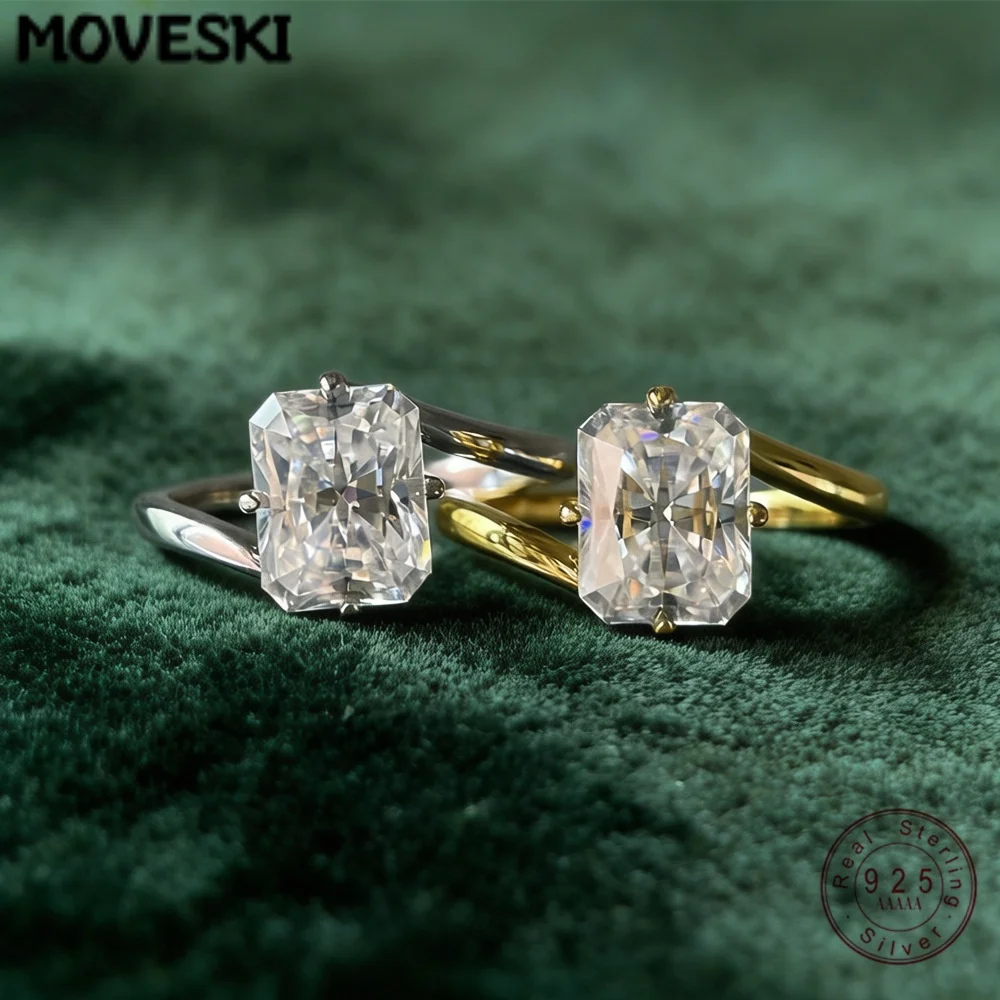 3CT Radiant Cut Moissanite Engagement Ring Real 925 Sterling Silver Twist Band 4 Prong Solitaire Ring Women Fine Jewelry Gift