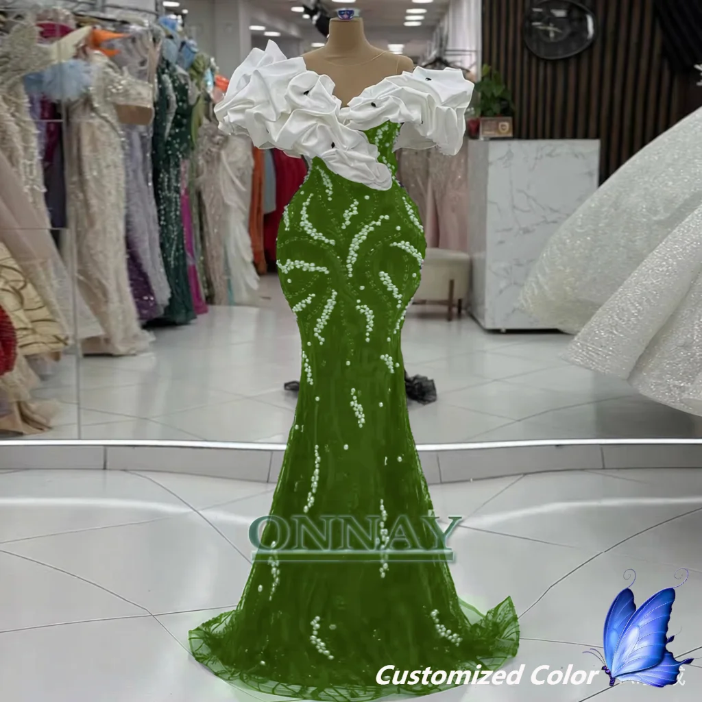 Customized Luxury Dubai Prom Dresses Off Shoulder for Women Pearls Saudi Arabia Gala Bespoke Party Gown Vestidos De Fiesta Plus image 5