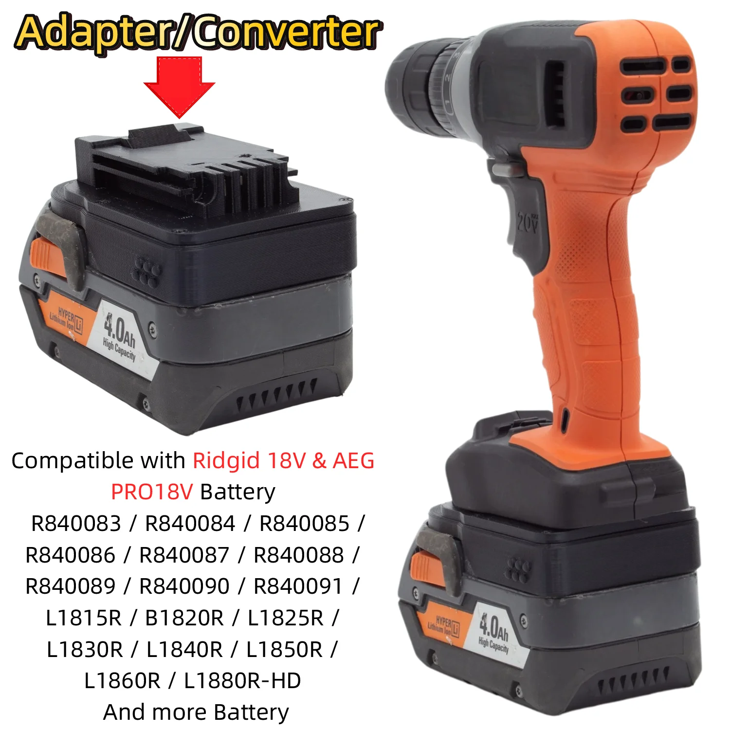 Battery Adapter/Converter for Ridgid 18V & AEG PRO18V Li-ion Battery To BLACK+DECKER 20V MAX POWERCONNECT Drill Impact Wrench
