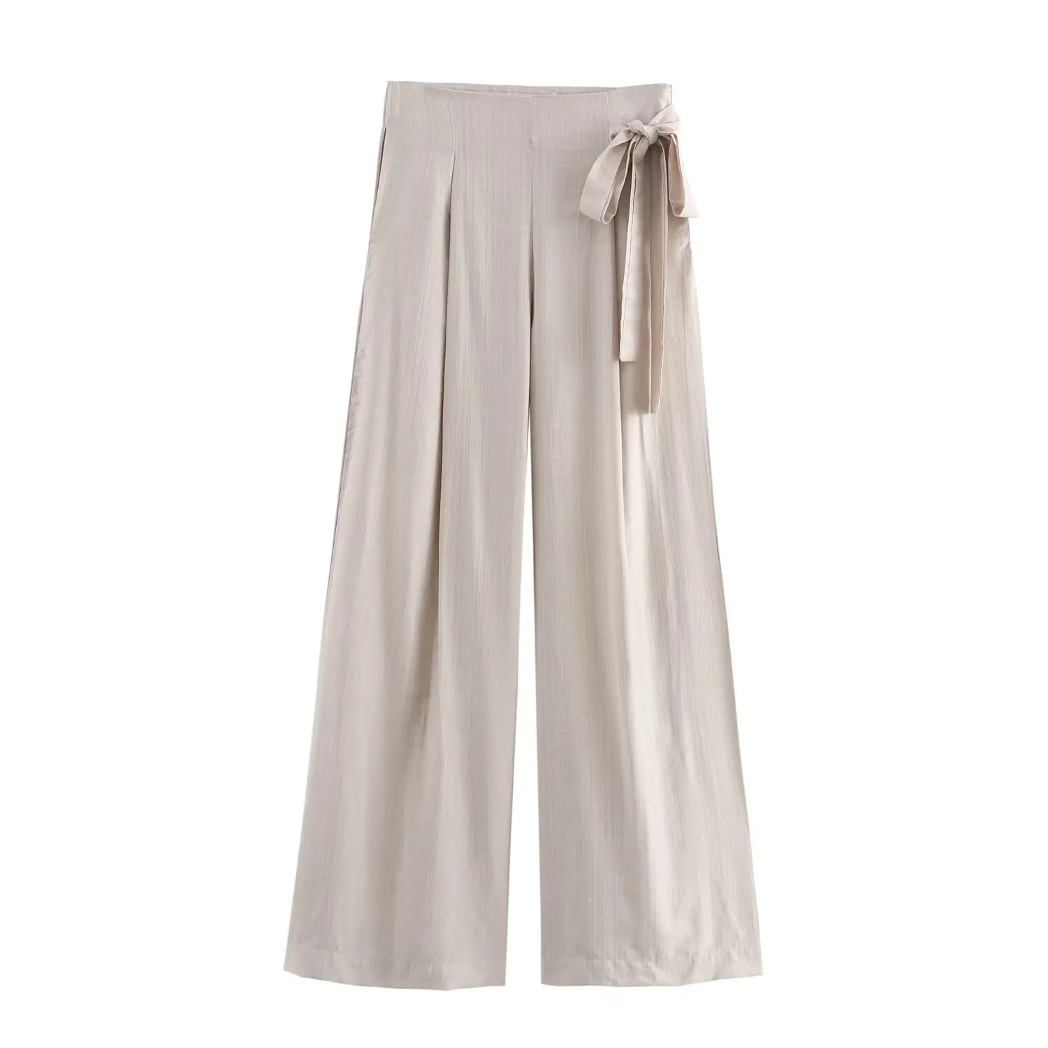 Tangada 2024 Fashion Women Bow Wide Leg Pants Trousers Zipper Lady Elegant Pants QD091