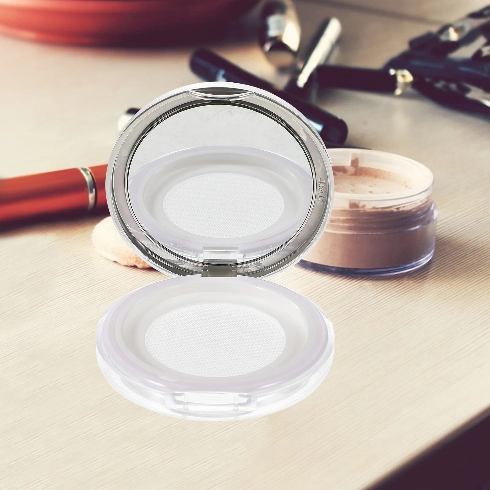 3 قطع من علبة بودرة الحبر الفارغة مع مرآة فضفاضة وقابلة لإعادة الاستخدام من البلاستيك المدمج للسفر