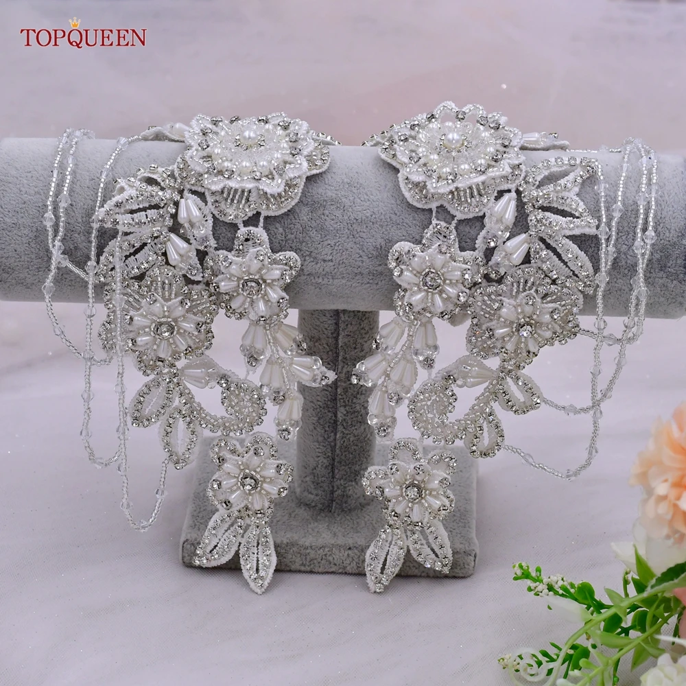 TOPQUEEN-cinturones de flores para bodas, cinturón de perlas, faja nupcial, diamantes de imitación, cuentas hechas a mano, cinturón de fiesta para vestido S80