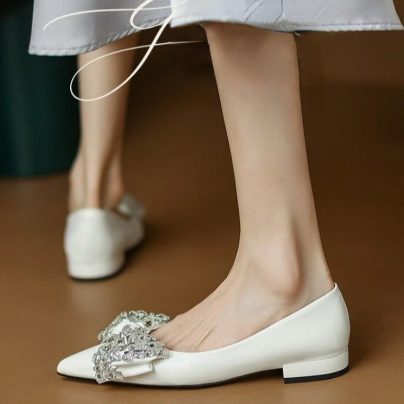 Women's Pumps 2022 Spring Autumn Fashion Crystal Shoe of Women Classics Bow-knot Grace Banquet Wedding Shoes Comfortable Shallow