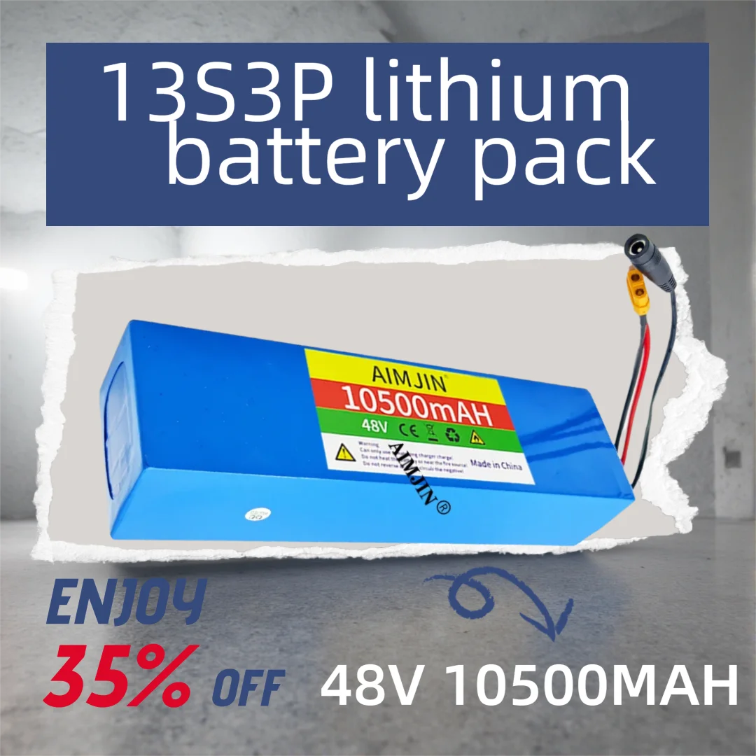 

48V E-Bike Battery 13S3P 10.5Ah 18650 Rechargeable Lithium Pack for Electric Scooter Bicycle 1000W BMS + 54.6V Charger