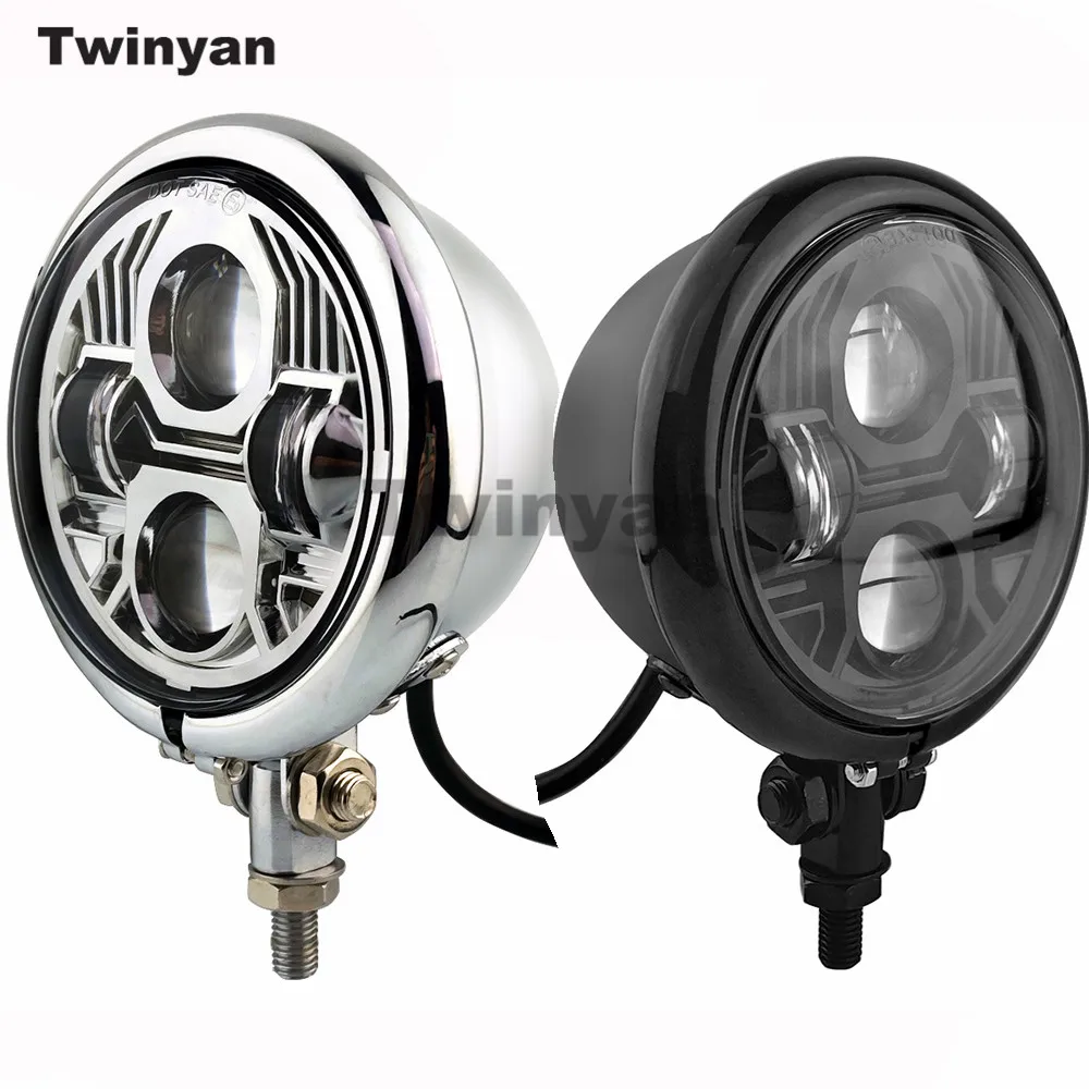 Motorcycle LED Headlight High/Low Beam Head Light Round Retro 12V Headlamp For Harley Bobber Chopper Cafe Racer Universal