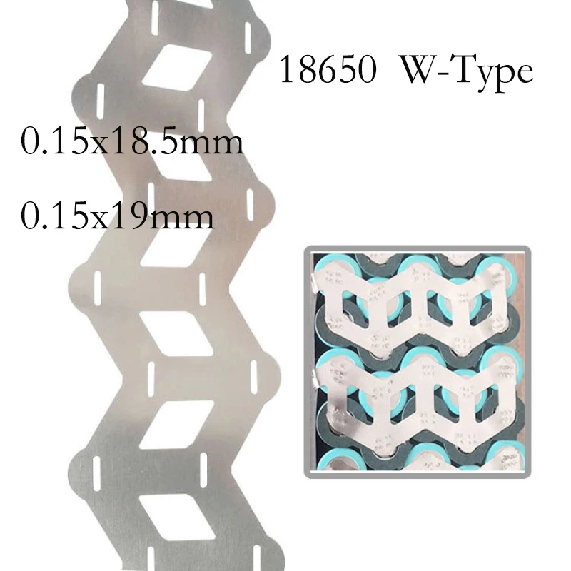 Tira de níquel tipo W, 5m, 18650, 2P, batería de litio 18650 mal alineada, tira de soldadura por puntos, tira de conexión niquelada de acero