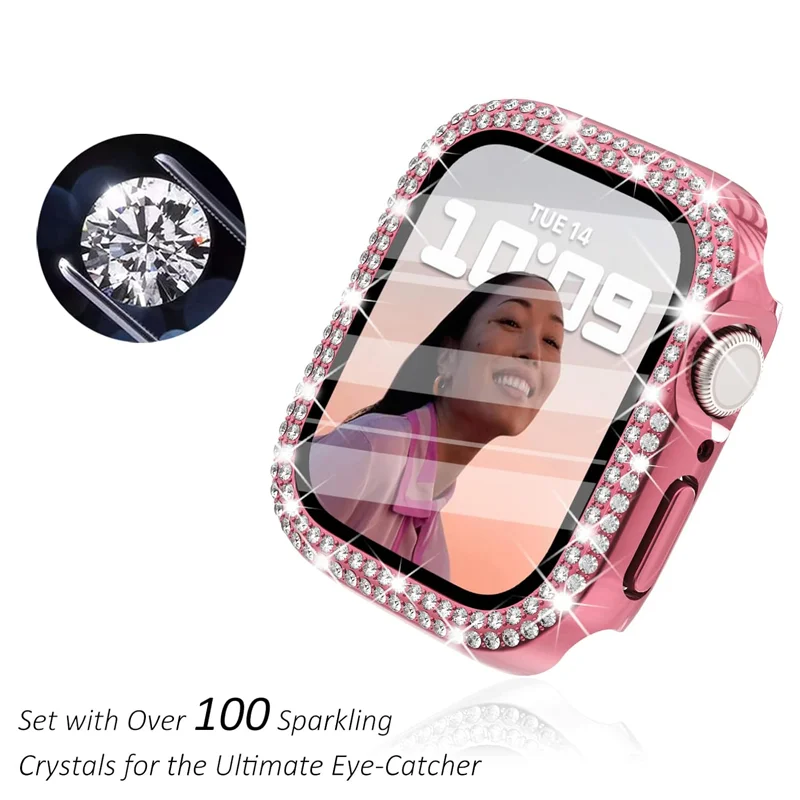 Diamond Cover For Apple watch Case 44mm 40mm 45mm 41mm HD Tempered Glass+Bumper Screen Protector iWatch series 9 8 7 6 5 4 SE