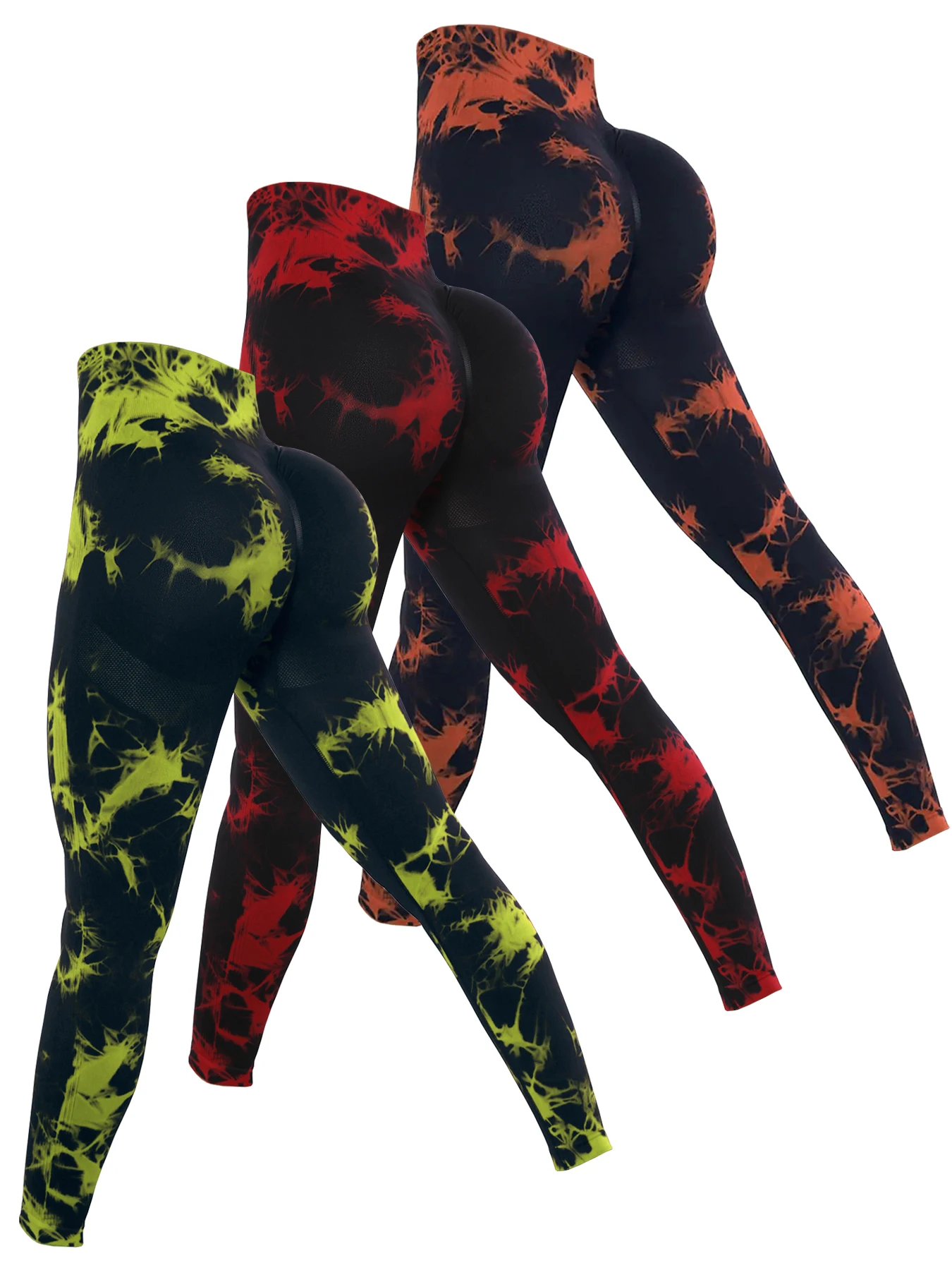 3-częściowe legginsy sportowe Yoga Basics Tie-Dye z szerokim paskiem