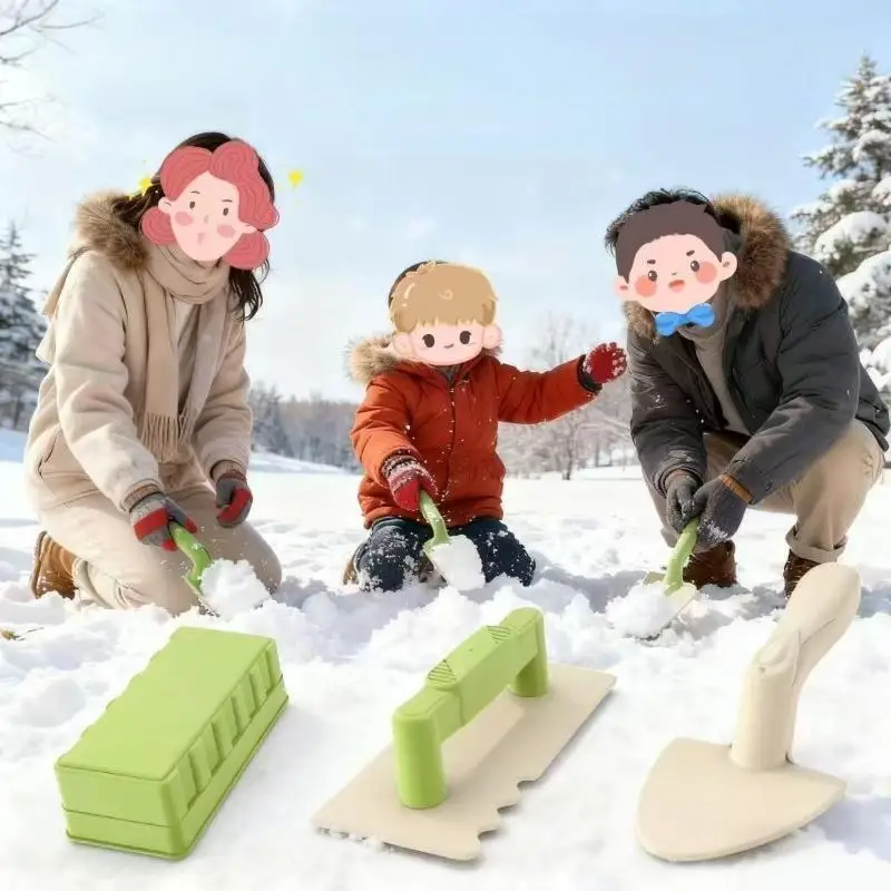 Children's Outdoor Snow and Sands Toy; 3Pcs Sandbox Tools with Shovel, Castle Molds, Wall Bricks for Beach Play and Games
