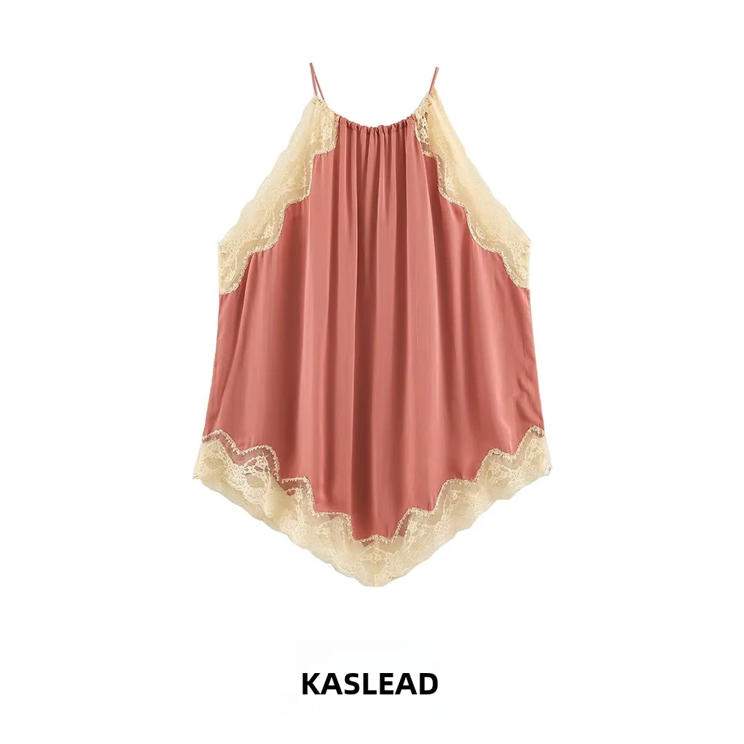 KASLEAD New Women's Fashionable Loose Lace Neck Hanging Top Polyester Fiber Summer 2026 China Made Regular Length Micro Stretch