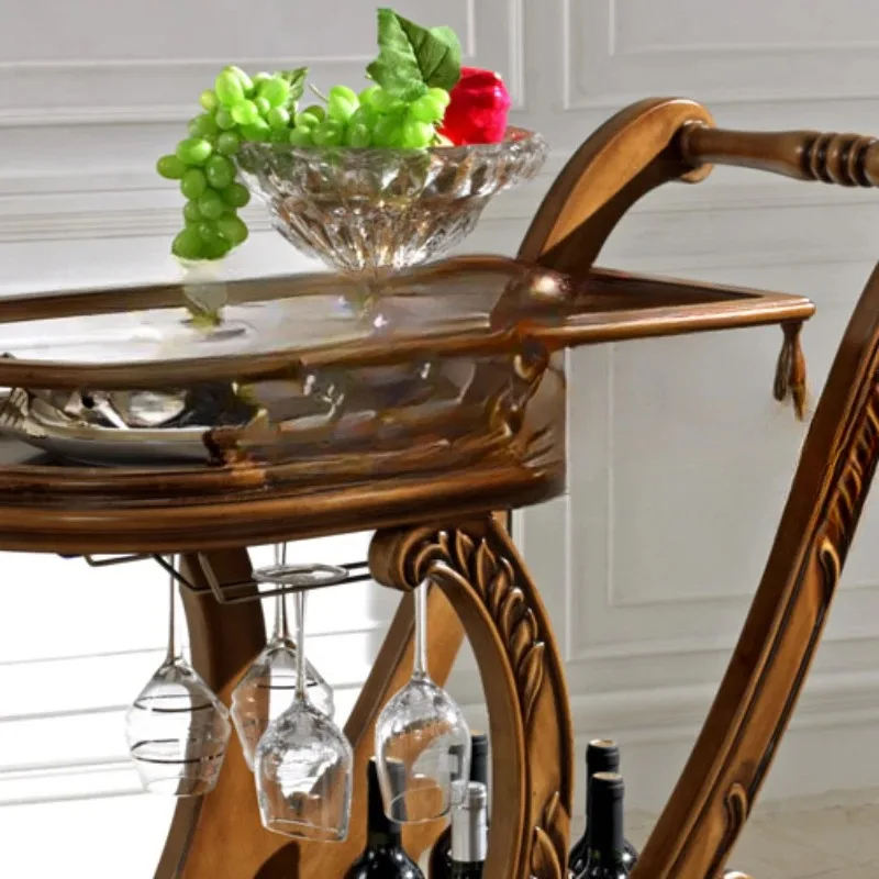 

Solid wood dining cart wine trolley household high-end retro carved villa restaurant tea dining cart