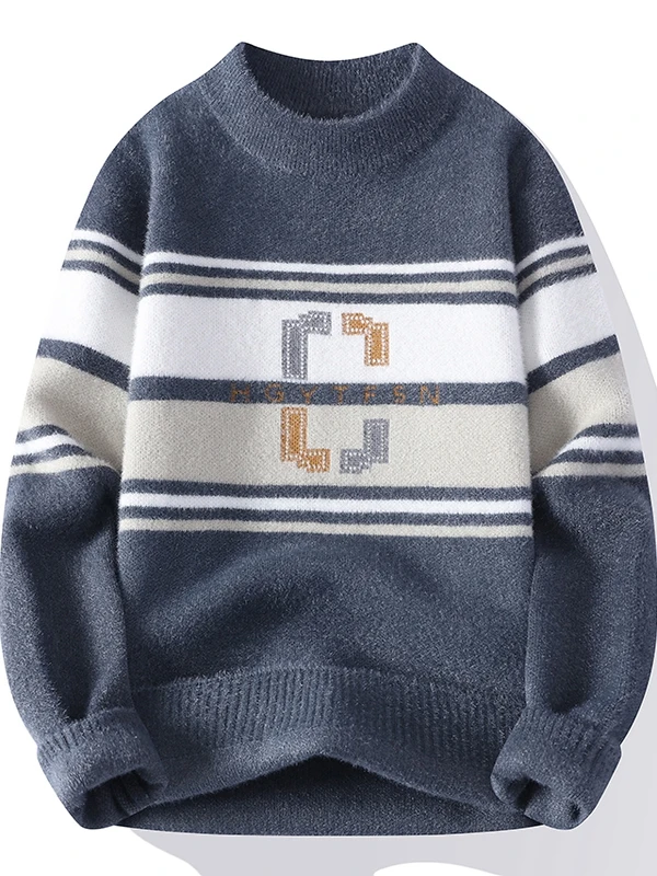 

Мягкий вязаный свитер Thiened для мужчин, новинка зимы, теплый повседневный длинный свитер без катышков с высоким воротником и полосатым узором