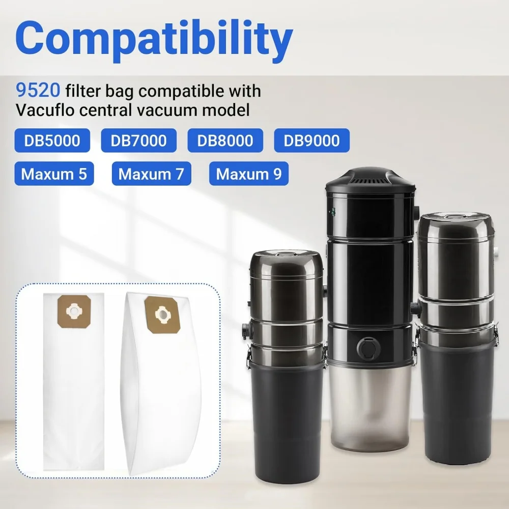 9520 Central Vacuum Bags Compatible with Vacuflo DB5000 DB7000 DB8000 DB9000 Maxum 5 7 9 Central Vacuum System 9520 Dust Bag - view 2