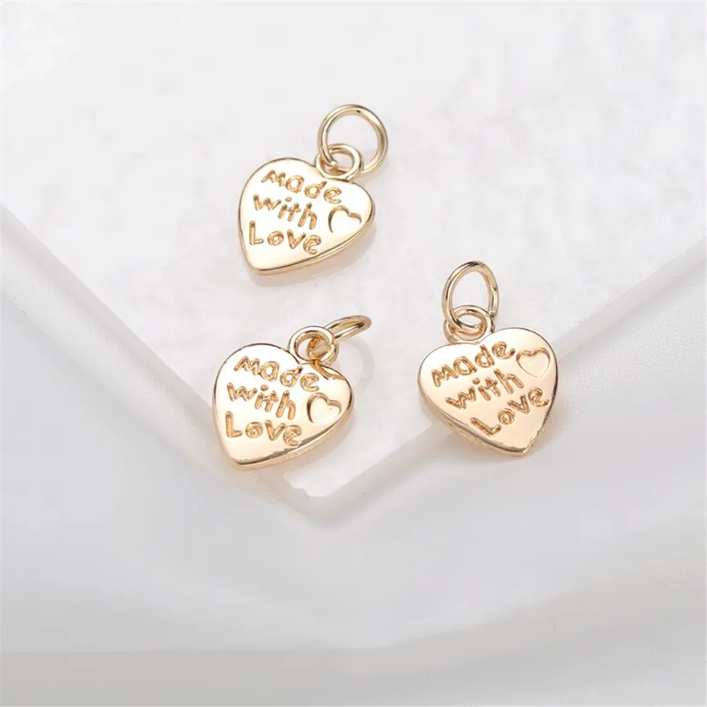 14K Gold Color Engraved English Love Pendant, DIY Bracelet Necklace, Jewelry Accessories, 10x12mm