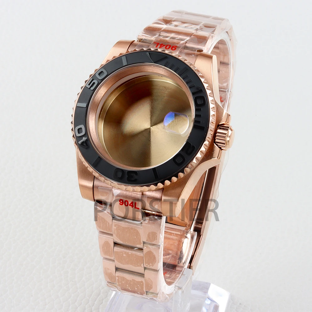 40mm NH35 Case Rose Gold PVD With Oyster/Jubilee Bracelet Sapphire Glass Waterproof for NH34 NH35 NH36 NH38 movement Sub Case