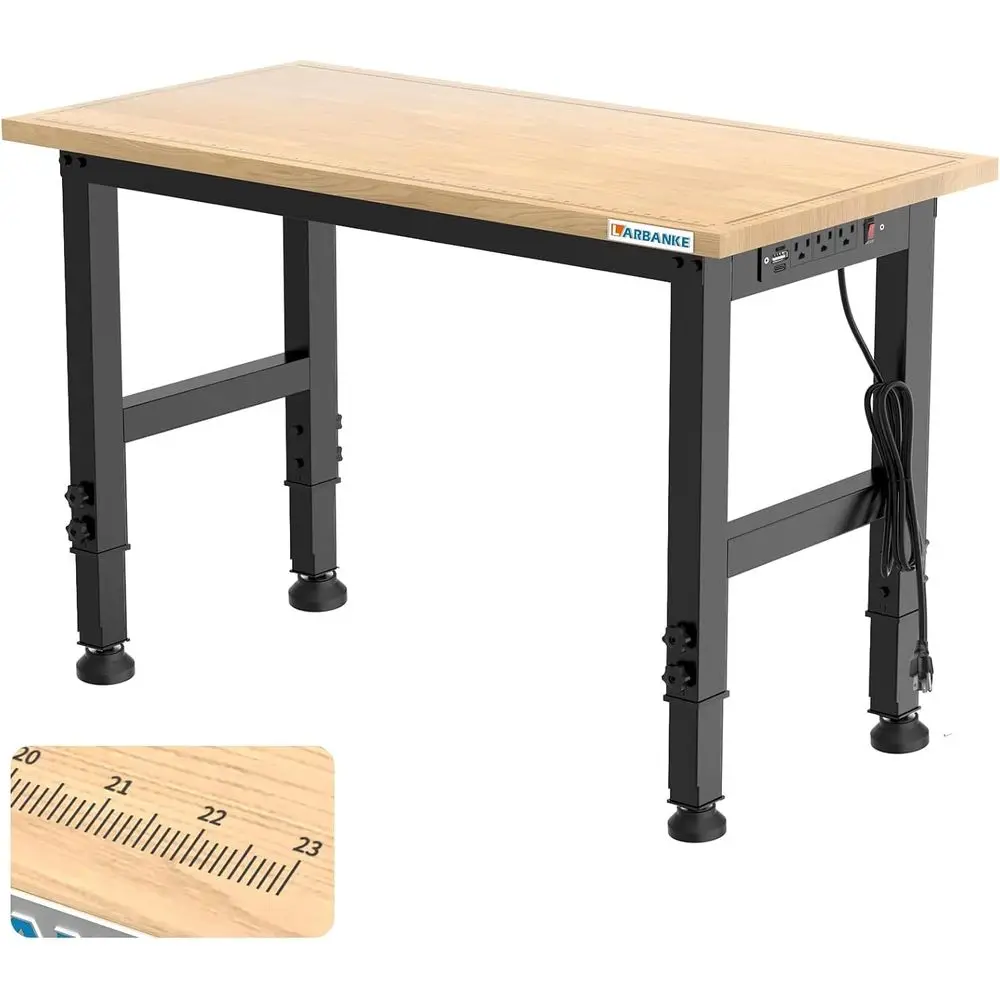 

Сверхмощный верстак из каучукового дерева емкостью 2300 фунтов, 5 регулирователь высоты, розетка, идеально подходит для мастерских, офисов и хо