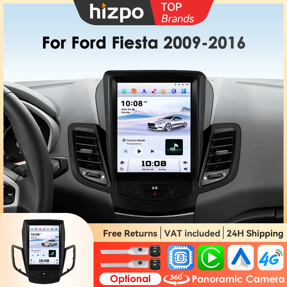 Hizpo 9.7" Autoradio Multimedia Video Player per Ford Fiesta 2009 - 2016 Android Auto GPS Navigazione Stereo 4G WIFI Carplay RDS