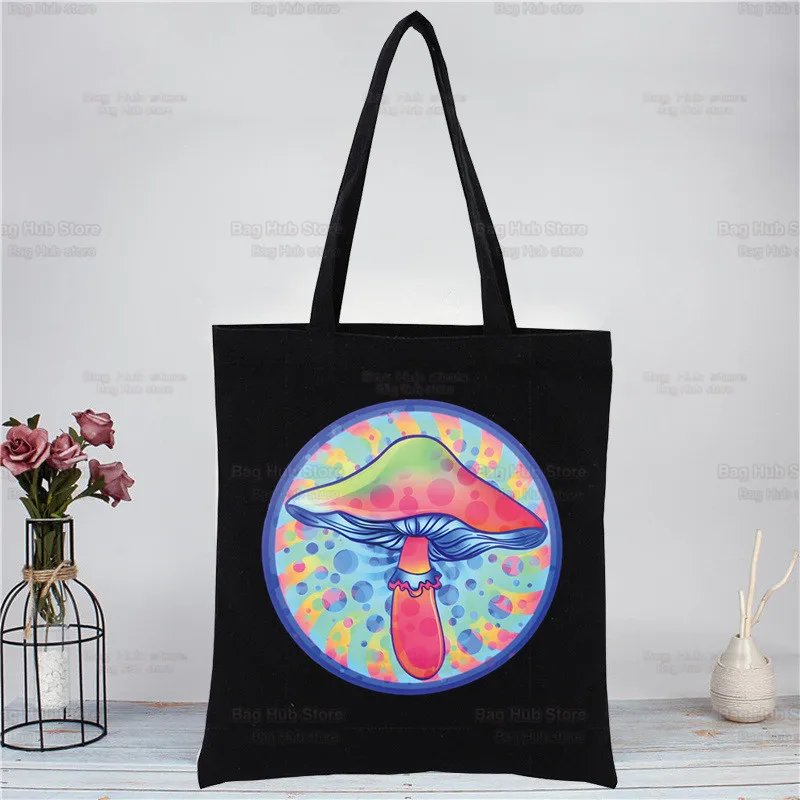 Mushroom Harajuku Shopping Kawaii Ulzzang Black Bags Canvas Tote Bag Cloth Bag Handbag Grunge Graphic Aesthetic Shoulder Bags