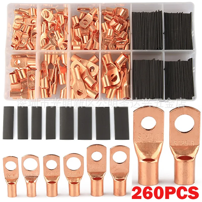 

260pcs Gold-plated Terminals Copper Wire Connectors SC Series Terminal Set with Box Bare Copper Terminals