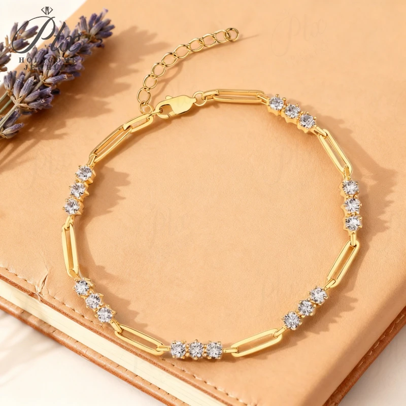 

Bracelet 3.0mm Round Cut D Color Moissanite 925 Sterling Silver Thanksgiving Day Anniversary Gift Charm Wedding Jewelry 16+3cm