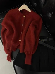 Vintage Cropped Knitt Cardigan Female Korean Long Sleeve Sweater Winter Elegant Chic Knitwear Casual Plus Size Women Clothing