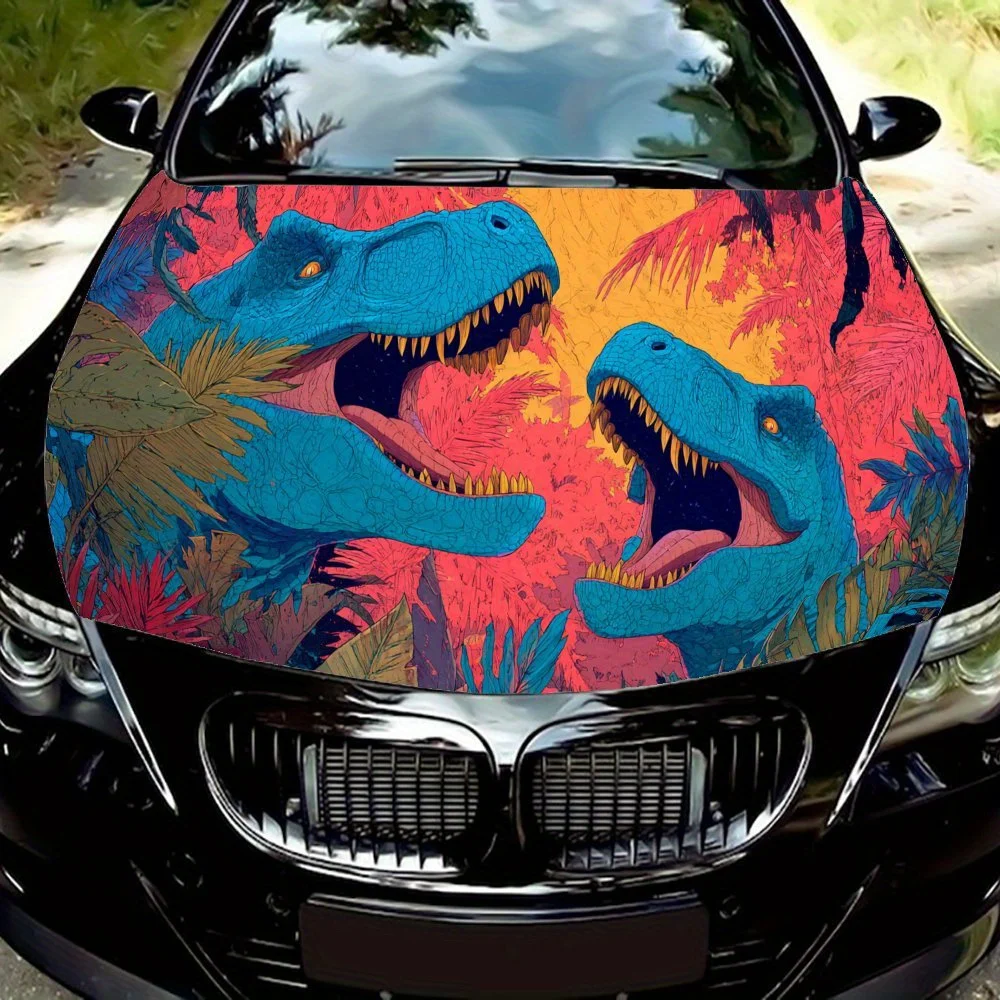 

Colorful Dinosaur Battle PVC Car Vinyl Wraps, Self-Adhesive Waterproof Car Hood Decal Sticker, Car Decoration Protection Sticker