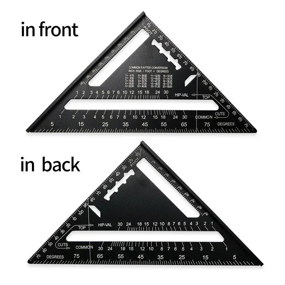 7 Inch Triangle Ruler Black Triangle Ruler Rafter Square Protractor High Precision Aluminum Alloy Triangle Ruler For Carpenter