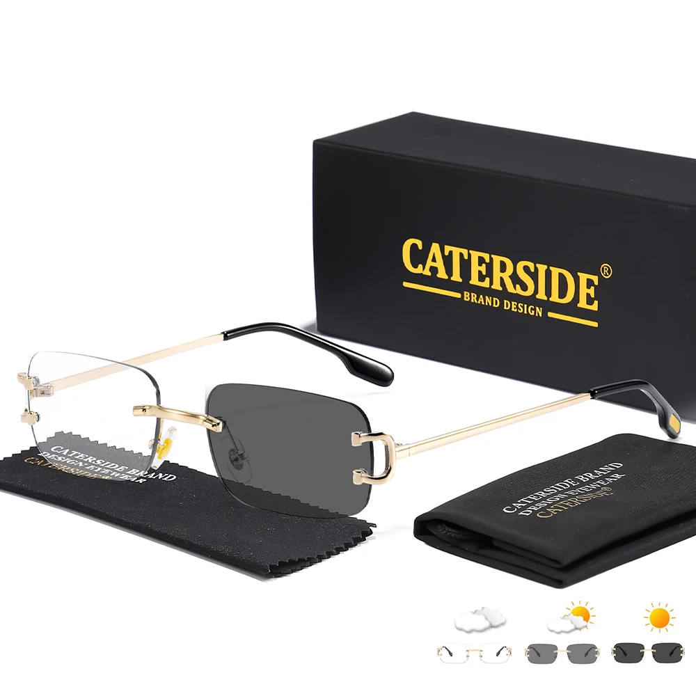 

CATERSDIE Frameless Men's Small Frame Sunglasses Fashion Rimless Metal Women's Sunglasses Gradient Lenses Outdoor Glasses Uv400