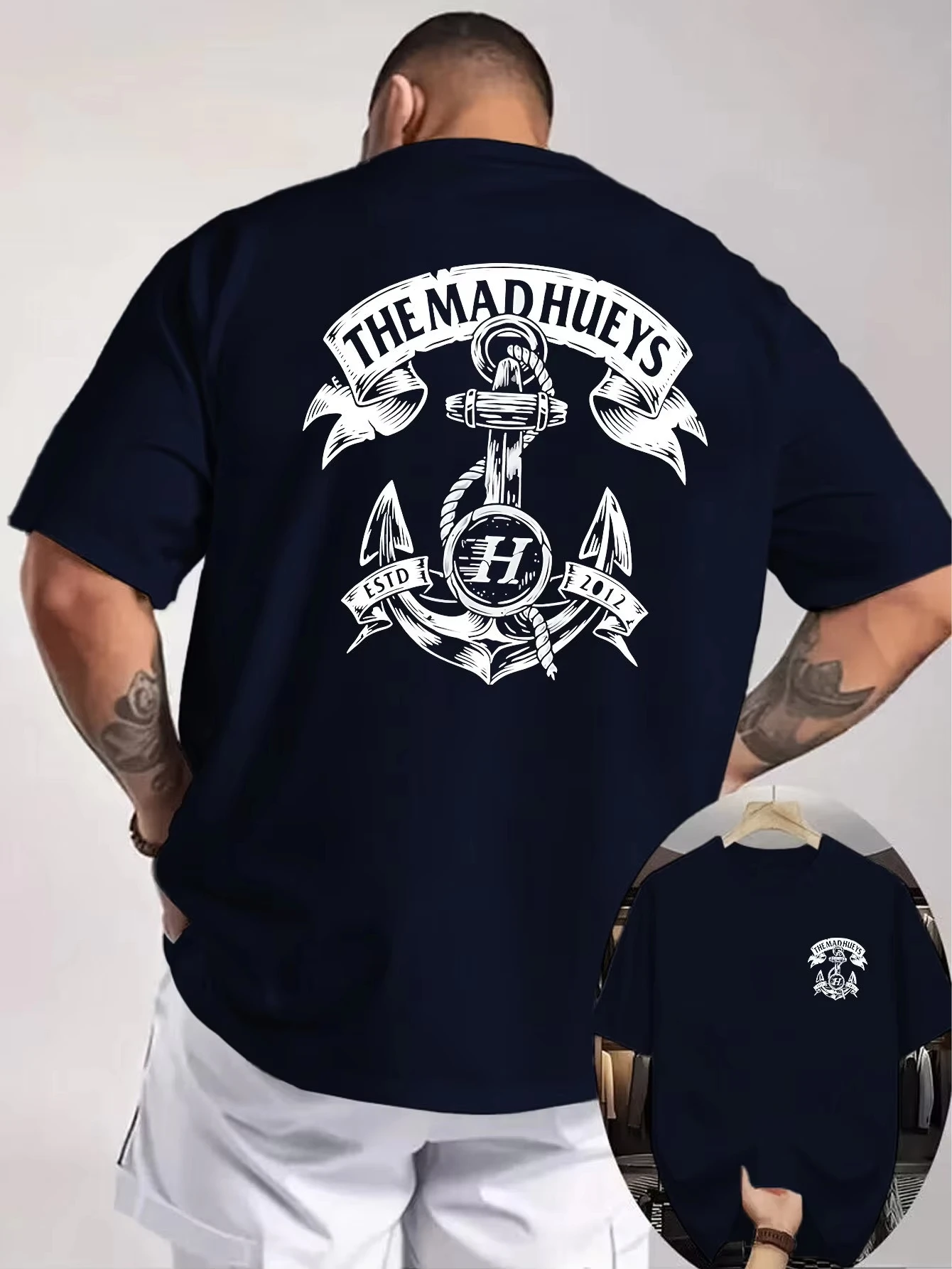 Edgy Black with Vintage Anchor and Banner Graphic 100_ Cotton Men's T-shirt Summer Urban Nautical-In
