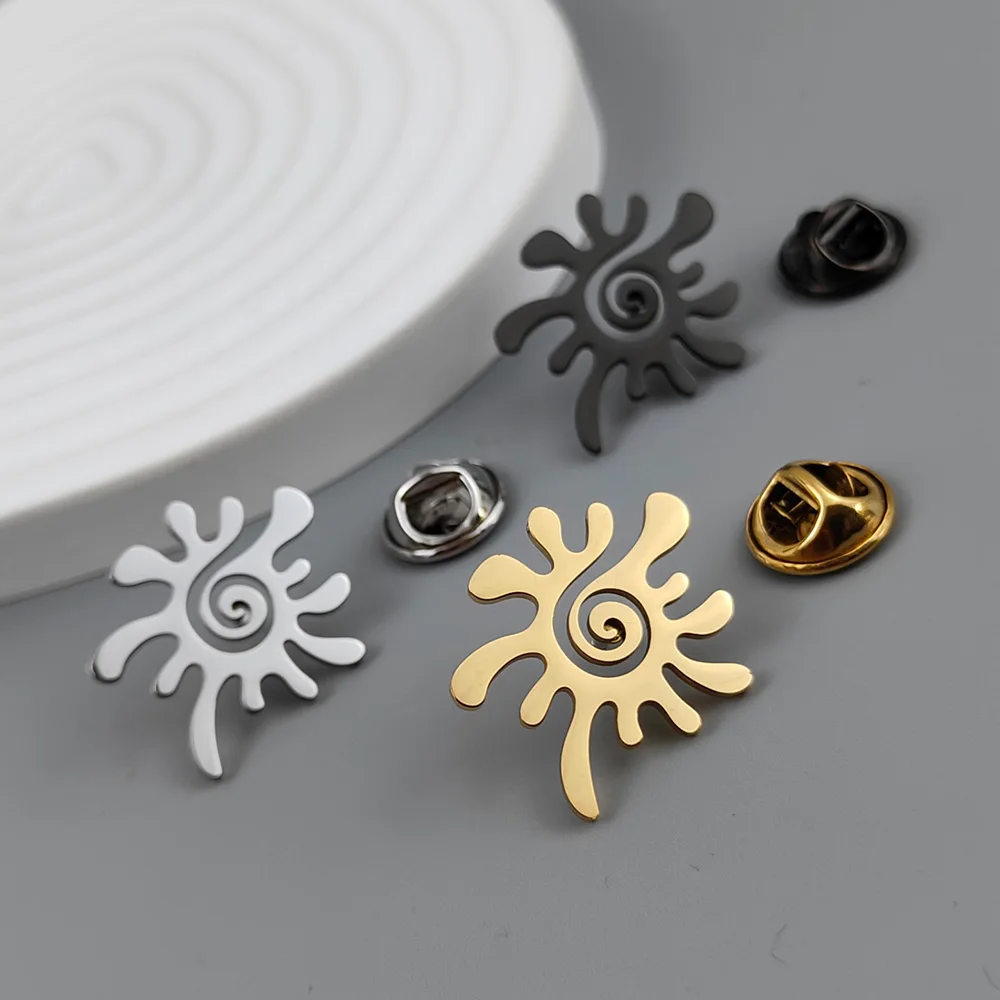 316L Stainless Steel 18K Gold Plated Abstract Spiral Art Lapel Pin Irregular Pattern Brooch Suit Collar Pin Fashion Jewelry Gift
