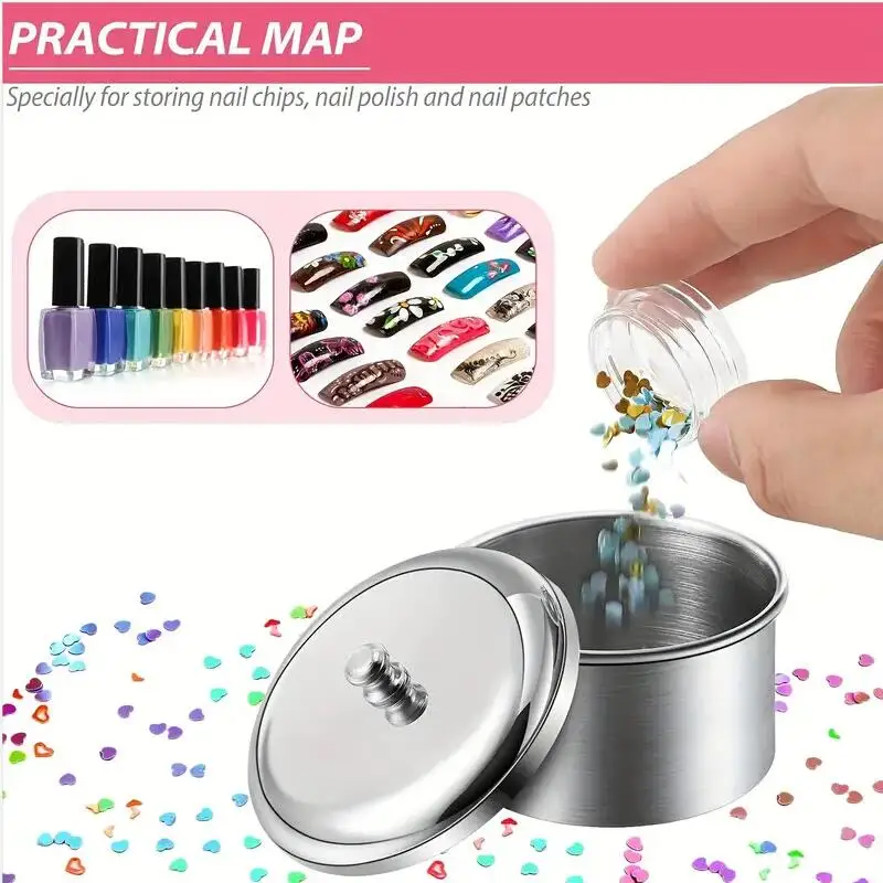 3Pcs Stainless Steel Nail Art Tray Acrylic Liquid Container Set Manicure Sterilizer Tools Holder Cup Bowl with Cap Nail Supplies