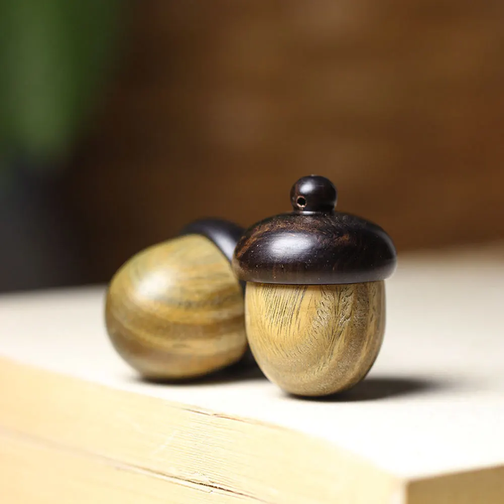 Natural Wood Acorn Pendant Detachable Decorative Crafts Necklace Keychain DIY Home Decor Mini Wooden Acorn Box