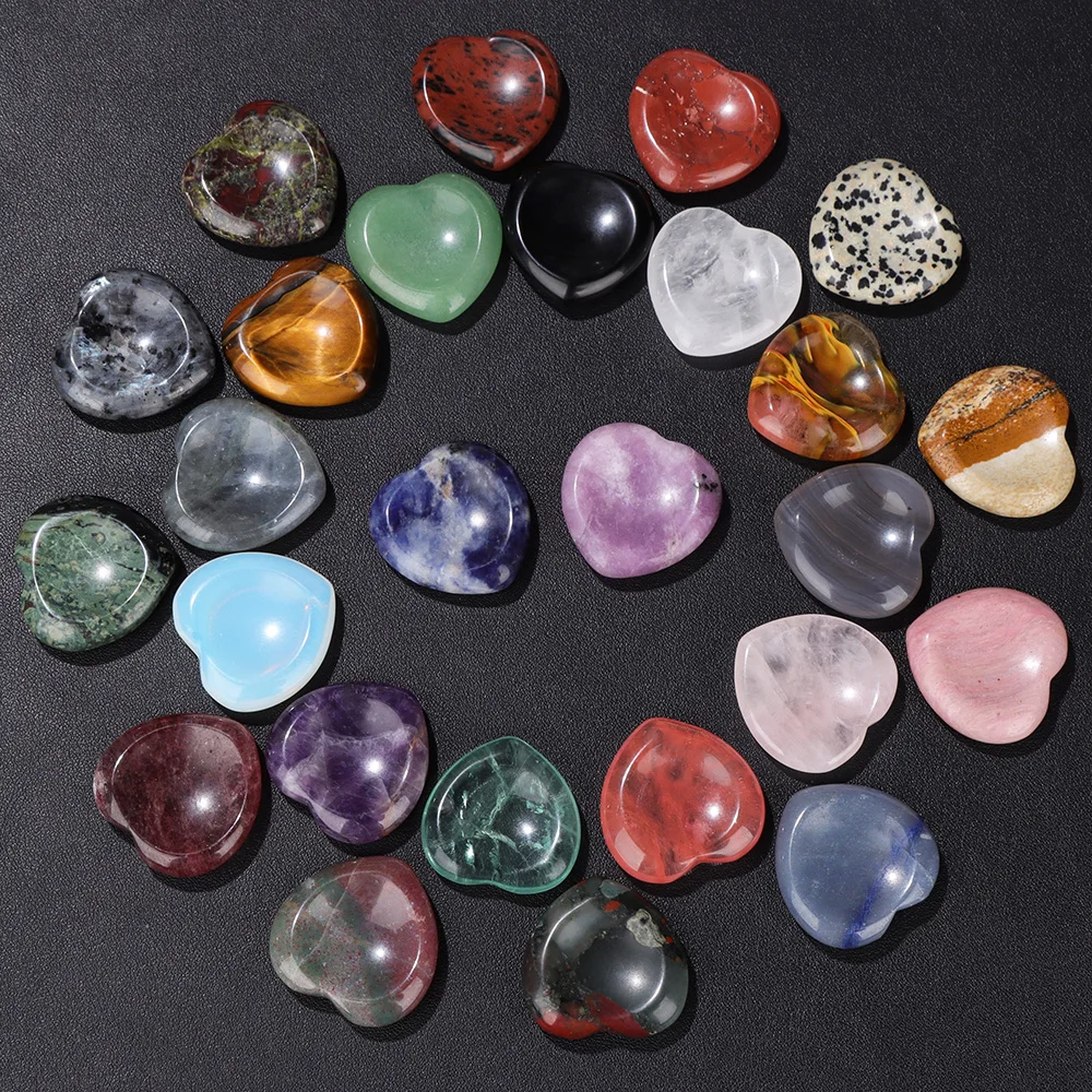 Natural Heart Worry Stone Thumb Massage Therapy Healing Crystal Reiki Spiritual Minerals Gem Finger Stones DIY Home Decor 30mm