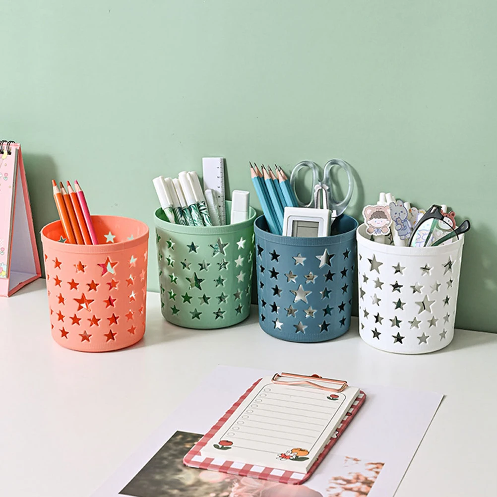 

8 Pcs Storage Bin Desk Organizer Plastic Trash Can Vibrant Colors Matte Finish Unique Design Multifunctional Pen Cup Holder