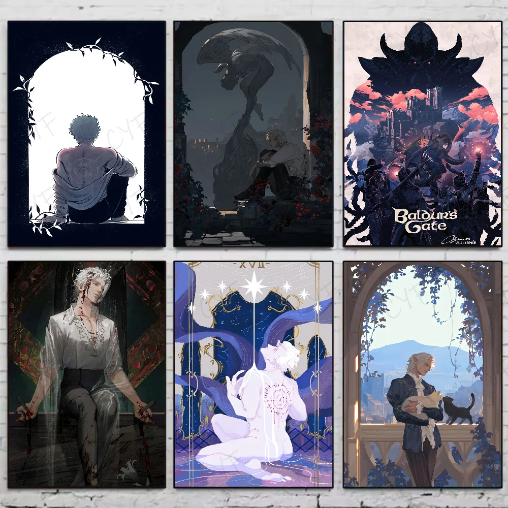 1PC Game B-Baldurs Gate 3 Cool Poster Stickers Waterproof Wall Art For Living Bedroom Retro Room Decor Gift High Quality Print